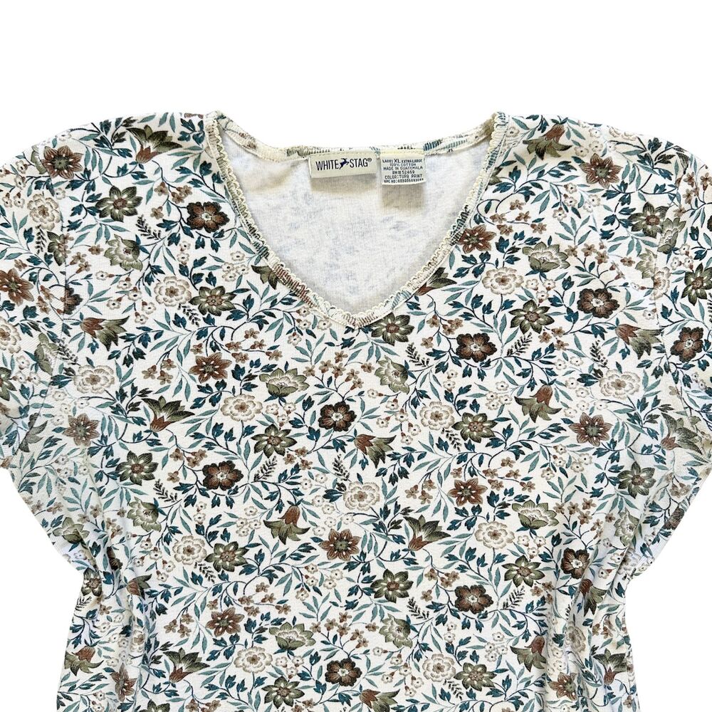 White Stag Floral Top XL Cotton Short Sleeve Casual Cottagecore Vintage Style - Picture 5 of 8